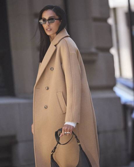 Wool-Blend Long Double-Breasted Coat