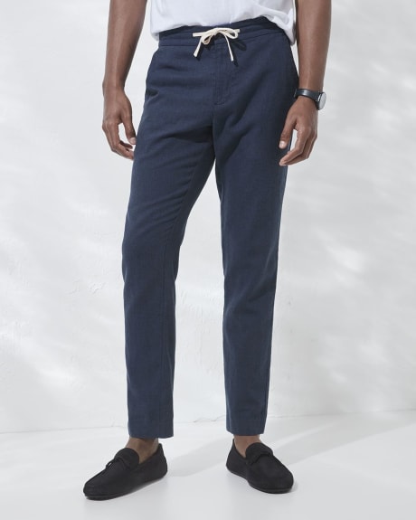 Navy Casual Linen Pant with Drawstring - 31.5"