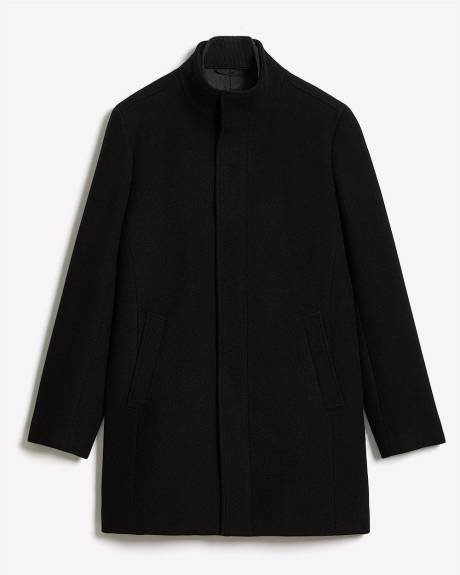 Classic Solid Mock-Neck Wool Coat with Dickey