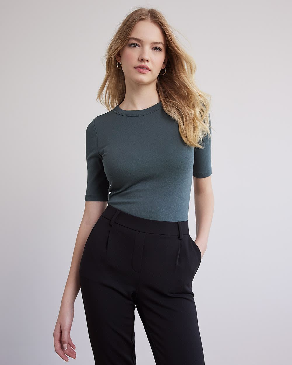 ElbowSleeve CrewNeck Fitted Ribbed Tee RW&CO.