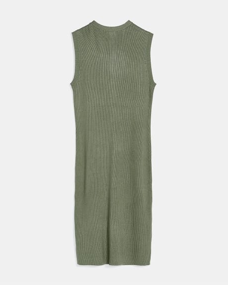Sleeveless Ribbed Buttoned Long Cardigan