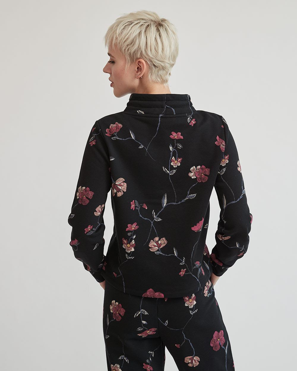 Floral French Terry Mock-Neck Sweatshirt