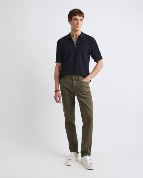 Short-Sleeve Half-Zip Textured Sweater with Shirt Neckline