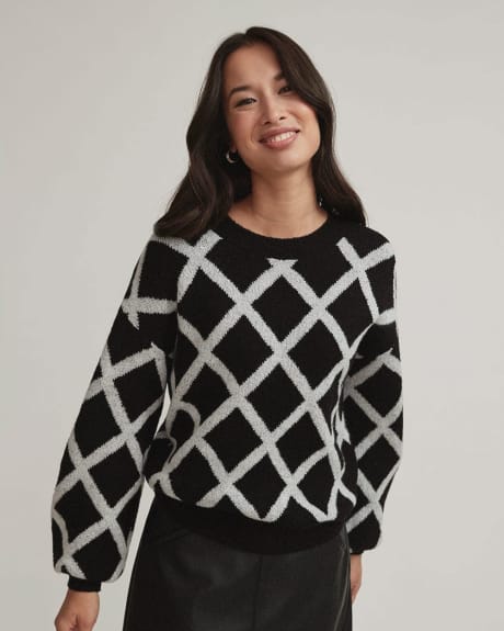 Argyle Jacquard Crew-Neck Pullover Sweater