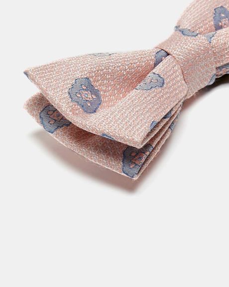 Classic Pink Silk Bow Tie with Blue Geo Pattern