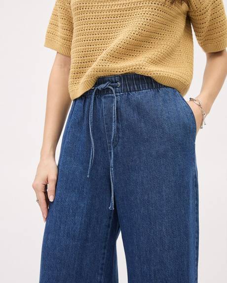 Wide-Leg Denim Pants with Elastic Waistband