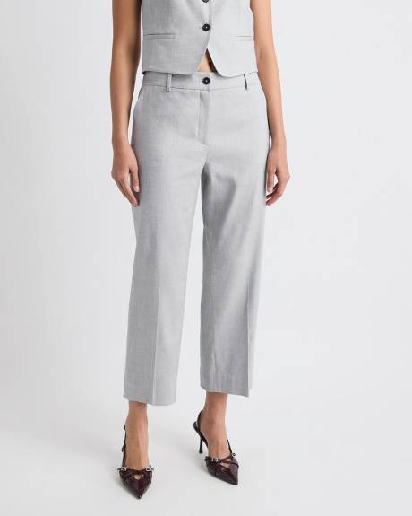 Straight-Leg Mid-Rise Grey-Linen Ankle Pant