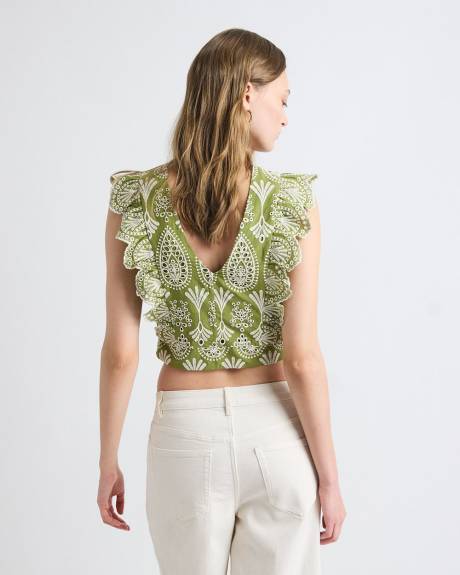Blouse Sans Manches &agrave; D&eacute;tails Brod&eacute;s avec Volants