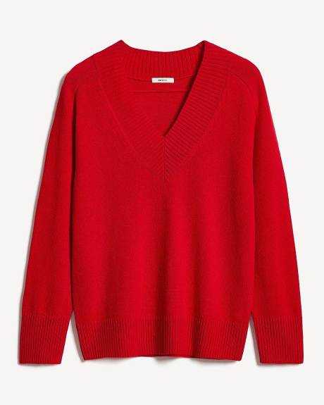 Long-Sleeve V-Neck Merino-Blend Sweater