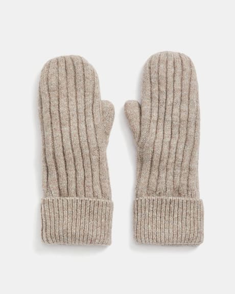 Ribbed Knit Mittens with Fleece Lining