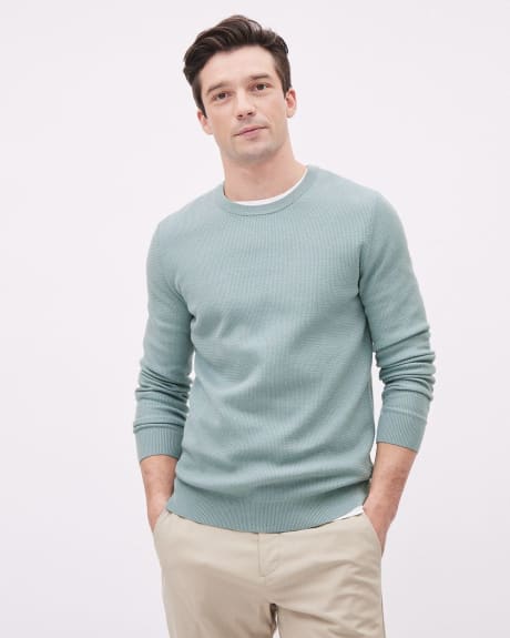 Long-Sleeve Crew-Neck Sweater with Zigzag Stitches