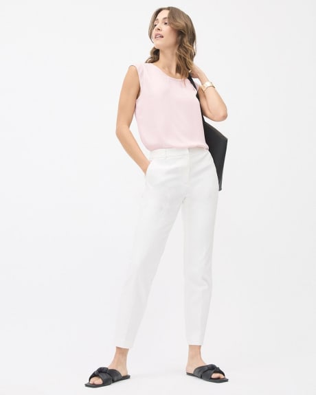 Solid Cap-Sleeve Crew-Neck Silky Crepe Blouse