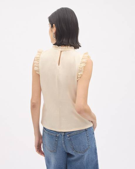 Sleeveless Crew-Neck Top with Lace Trims