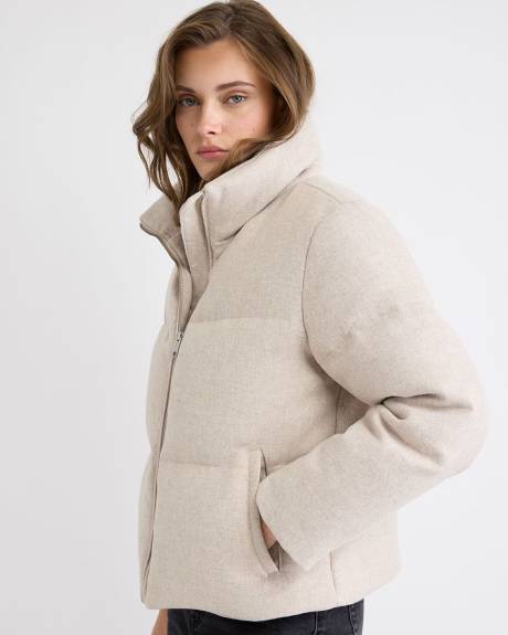 Manteau Court Bouffant en Mélange de Laine