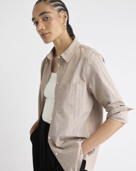 Striped Long-Sleeve Buttoned-Down Poplin Blouse