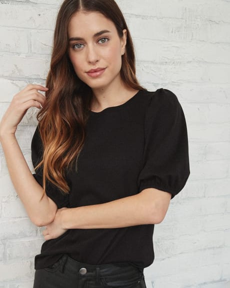 Crew Neck T-Shirt with Puffed Elbow Sleeves
