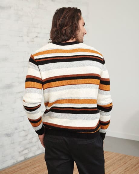 Crew Neck Pullover Sweater with Multi Stripes