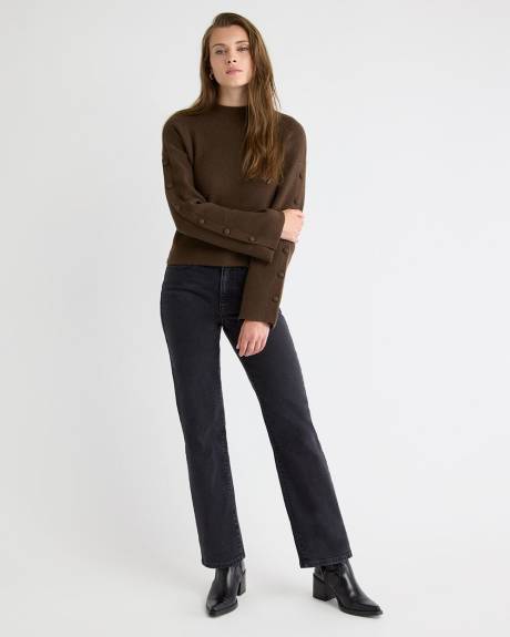 Mock-Neck Sweater with Buttons on Sleeves