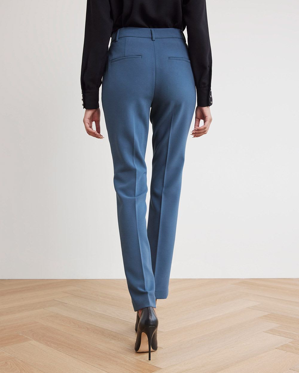 Pantalon Bleu à Jambe Étroite et Taille Haute