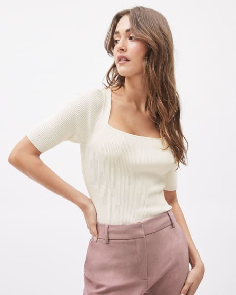 Ribbed Bodycon Sweater with Elbow Sleeves