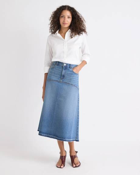 Jupe Midi Évasée en Denim à Délavé Moyen