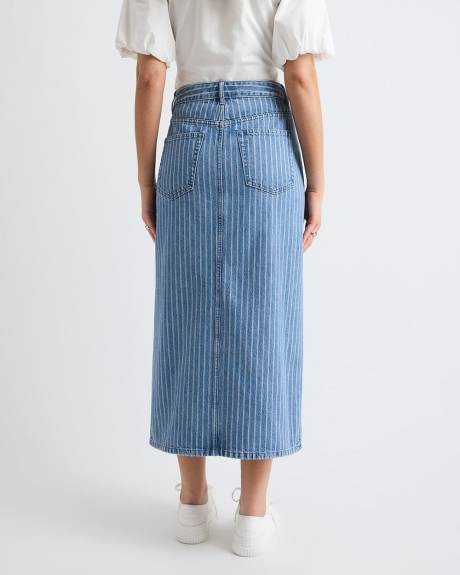 Striped High-Rise Denim Maxi Skirt