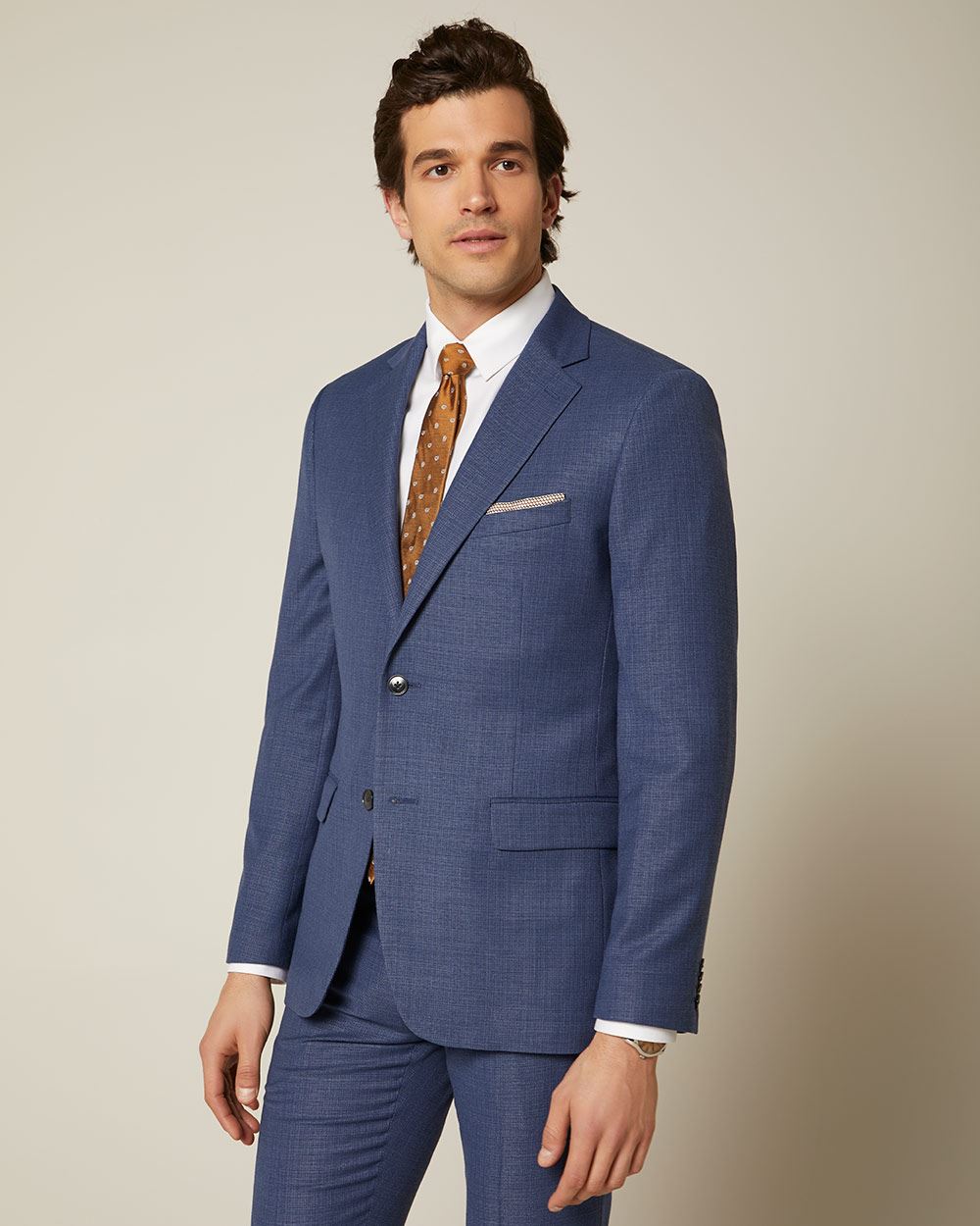 Tailored fit textured medium blue suit blazer | RW&CO.