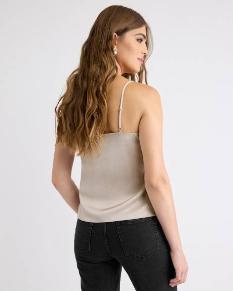 Blouse Sans Manches à Col V en Satin avec Garniture en Dentelle