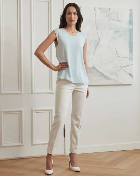 Crew-Neck Crepe Blouse with Cap Sleeves