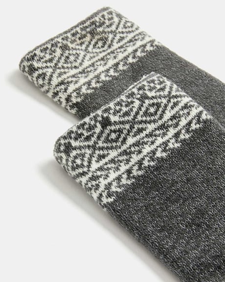 Grey Knit Socks with Geometric Patterned Ankle