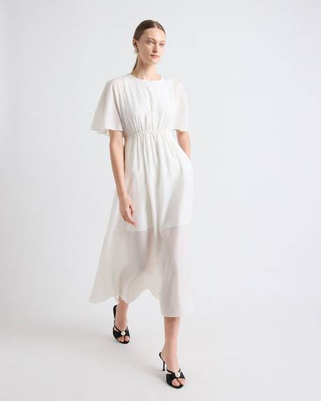 Fit-and-Flare Midi Dress with Short Flutter Sleeves