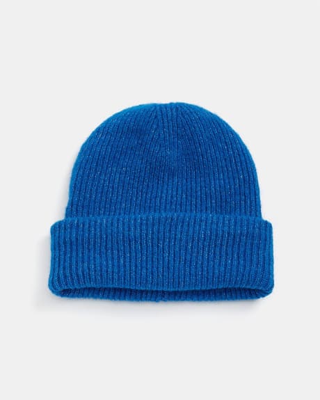 Blue Ribbed Beanie with Large Cuff