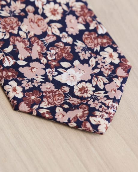 Navy Regular Tie with Floral Pattern