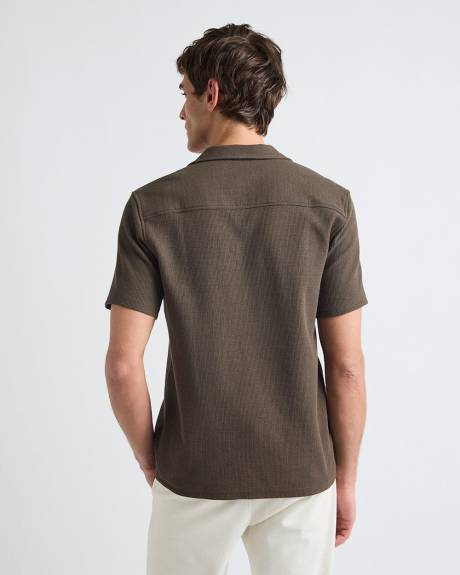 Slim-Fit Short-Sleeve Knit Shirt with Camp Collar