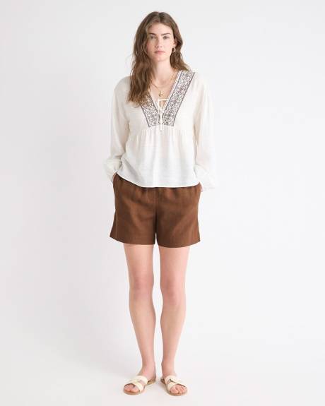 Short en Lin à Taille Haute