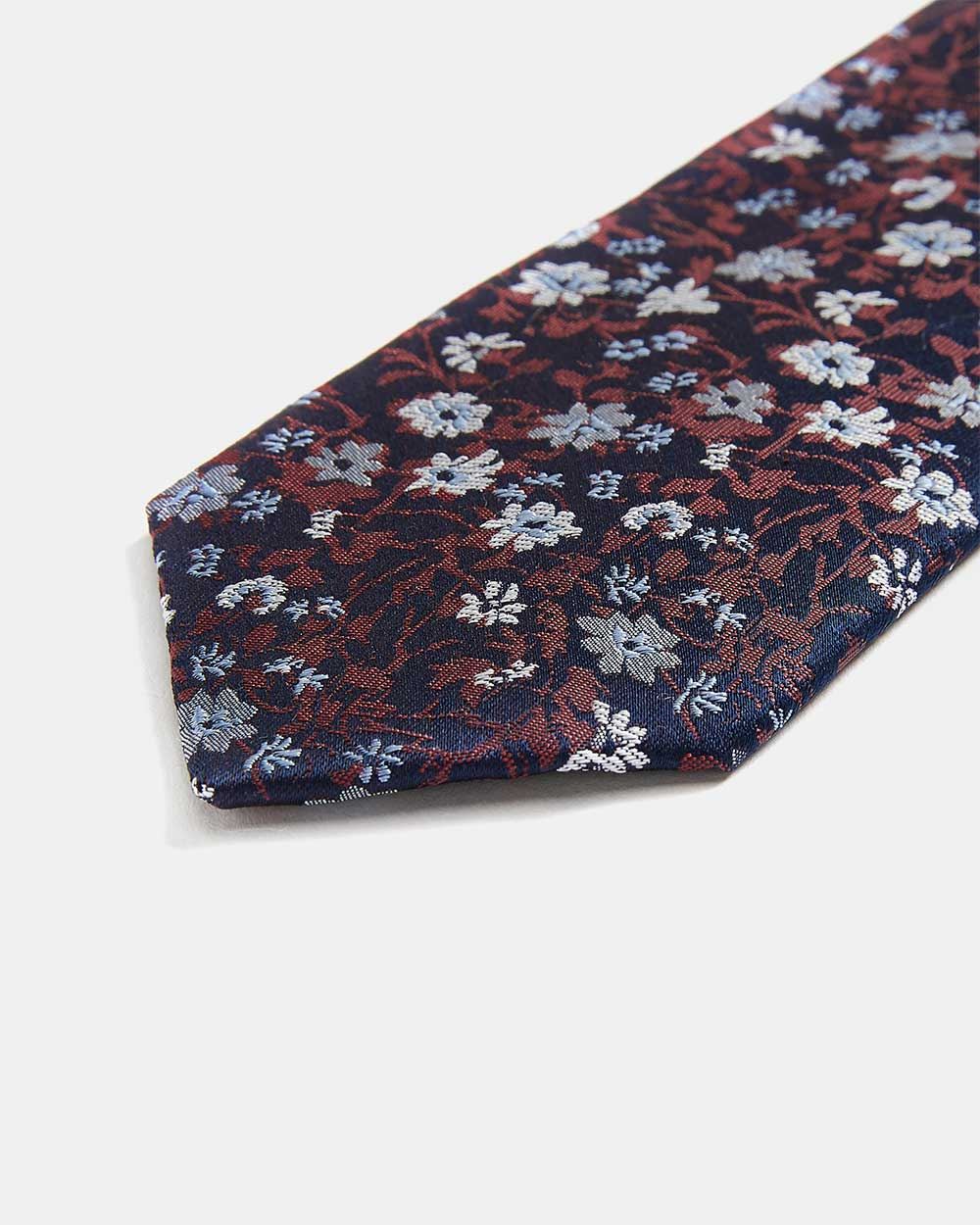 Regular Navy Tie with Floral Pattern