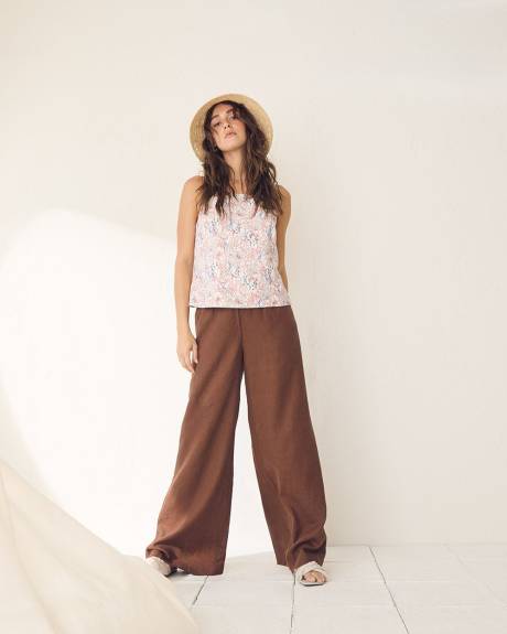 Square-Neck Linen-Blend Cami