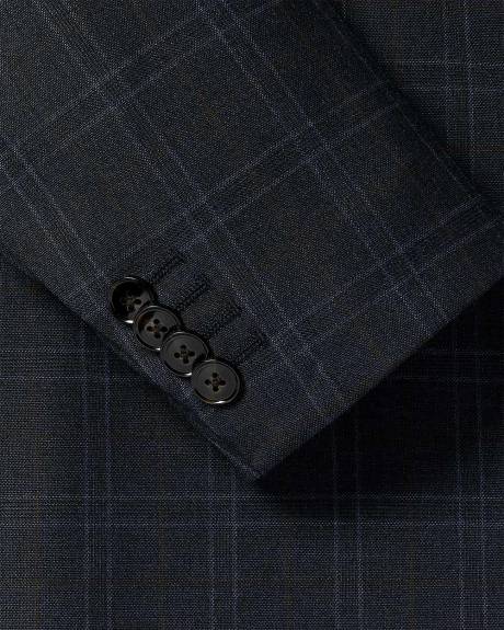 Tailored-Fit Navy Checkered Suit Blazer