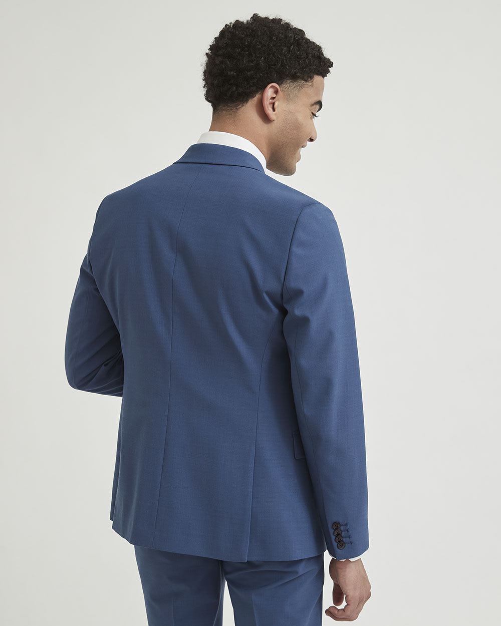 Slim Fit Blue Wool Traveler Blazer with Peak Lapel | RW&CO.