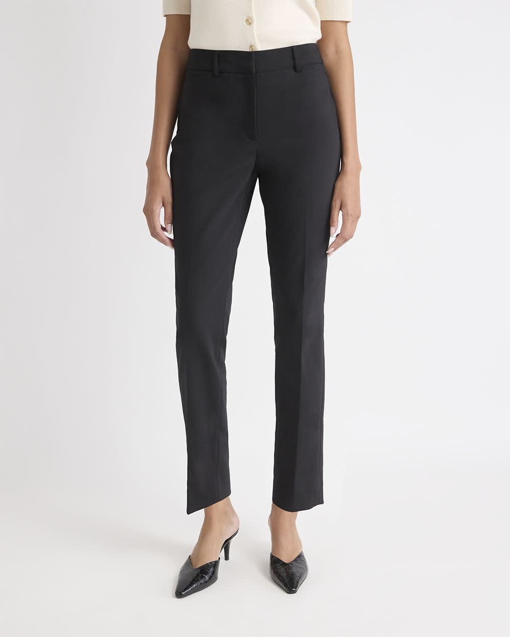 Pantalon Indispensable Cheville Coupe Curvy Noir &agrave; Jambe &Eacute;troite et Taille Mi-Haute