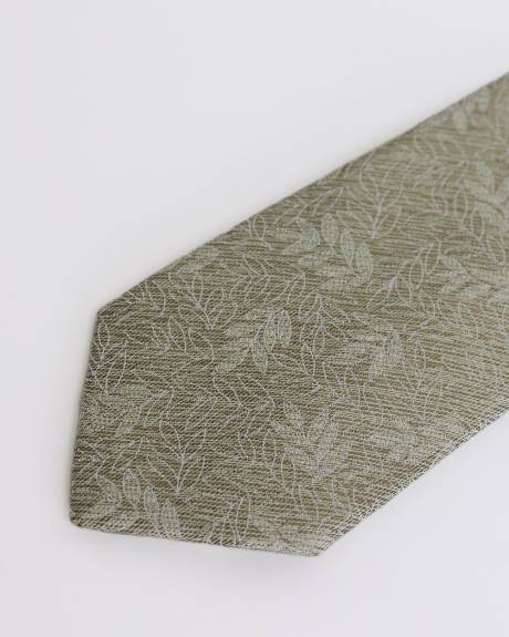 Cravate Régulière Verte avec Motif Feuillagé