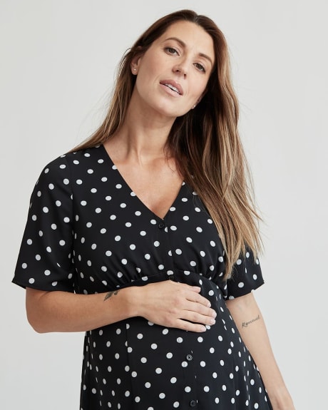 Crepe Buttondown Short-Sleeve Nursing Maxi Dress - Thyme Maternity