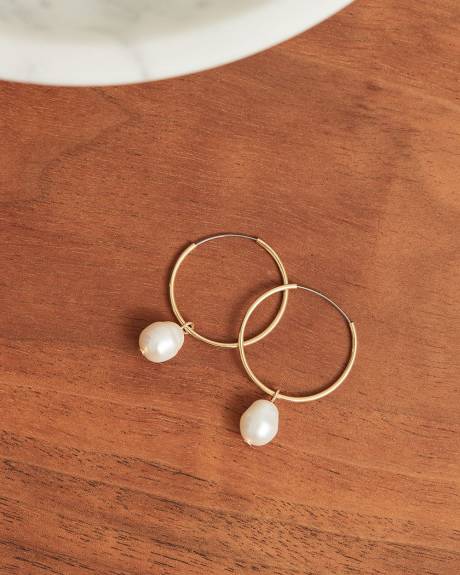 14K Gold-Plated Hoop Earrings with Freshwater Pearl Pendant