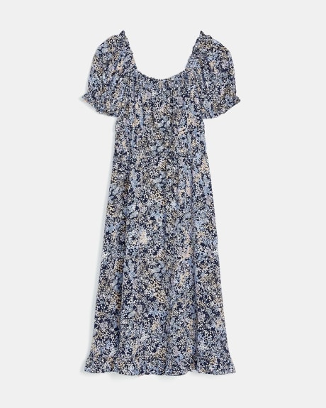 Short Puffy Sleeve Fit and Flare Dress with Shirring Details | RW&CO.