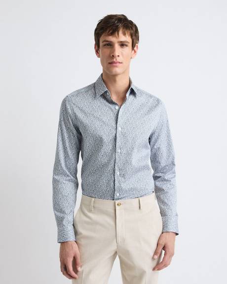 Chemise Habill&eacute;e Blanche &agrave; Coupe &Eacute;troite &agrave; Motif Floral Marine