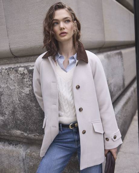 Twill Barn Coat with Corduroy Shirt Collar