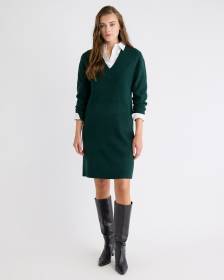 Long-Sleeve V-Neck Mini Sweater Dress