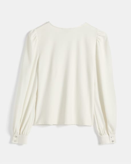 Mix Media Crew-Neck T-Shirt with Long Puffy Sleeves