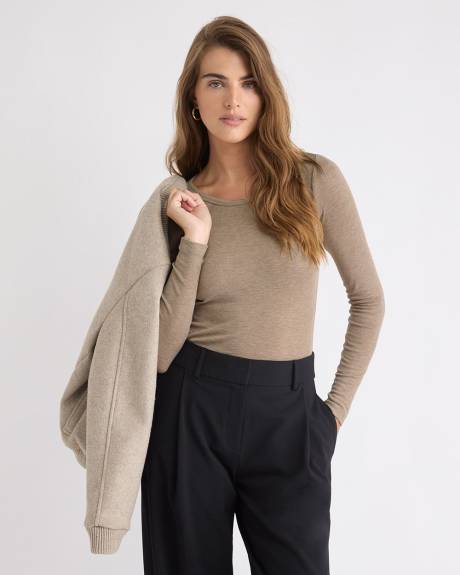 Wool-Blend Scoop-Neck Long-Sleeve Top