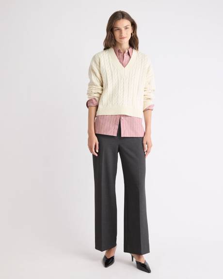 Pantalon en Serg&eacute; &Eacute;pais &agrave; Taille Mi-Haute et Jambe Large